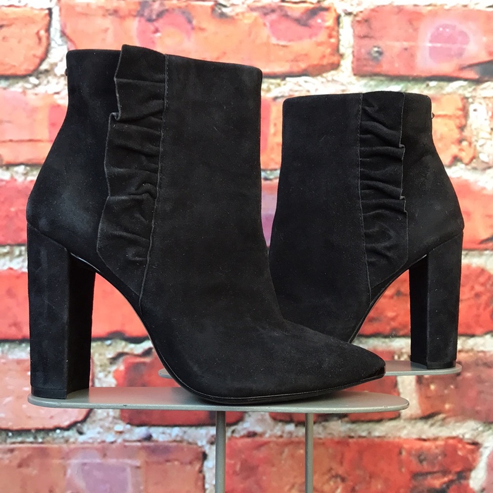 Black Suede Ted Baker London Ruffled Frillis Ankle Booties